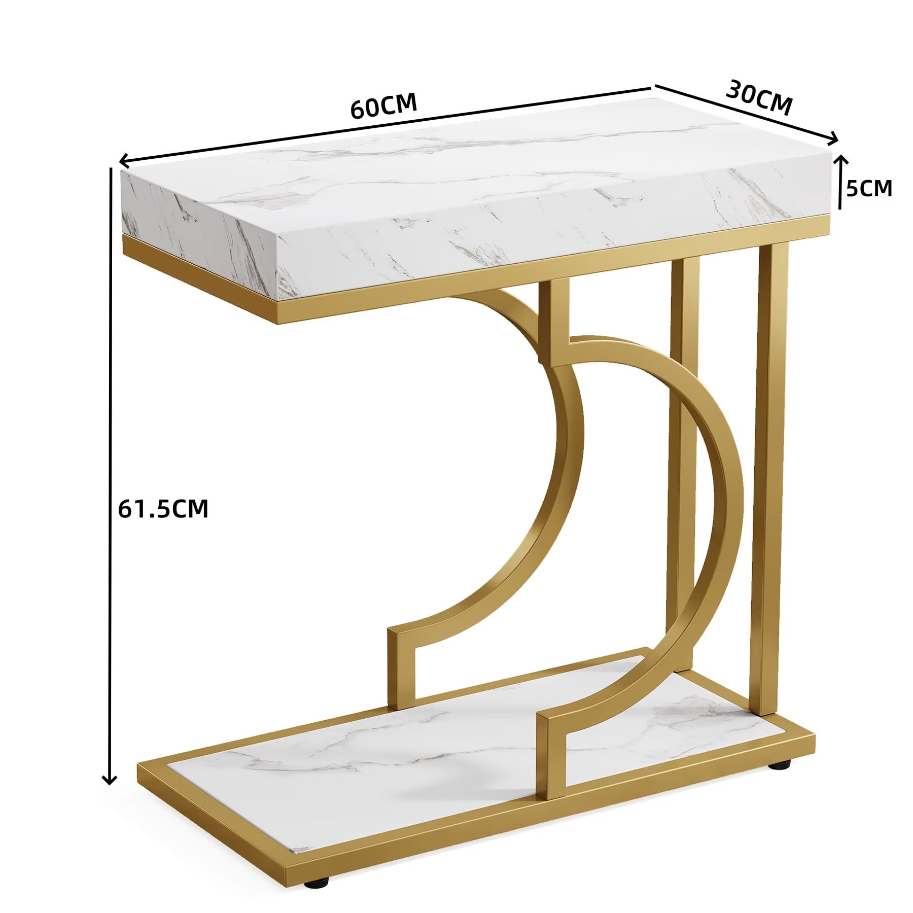 MAYEERTY Narrow End Table, Modern Side Table with Faux Marble Top and Metal Frame, Space-Saving Bedside Table for Living Room, Bedroom