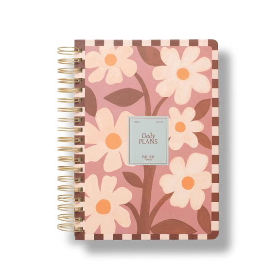 Papier To Go, Undated Page-a-day Daily Planner, Spiral, Hardcover, B5 Size - 7.1"" x 10"" inches, Painted Floral Print - Floral Plans In Bloom, Lilac