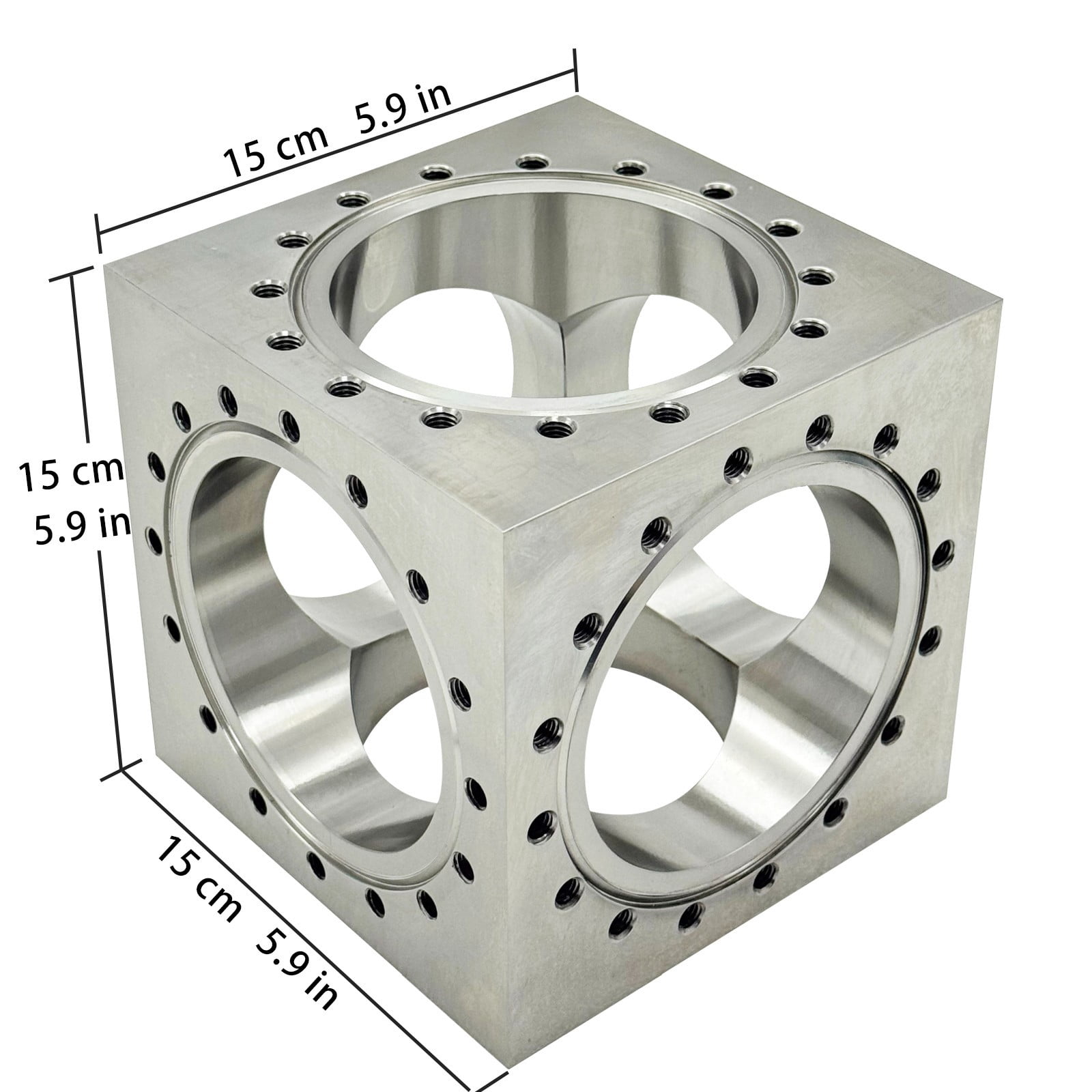 M8 Conflat UHV 6-Way Cube Flange Ultra High Vacuum Chamber 304SS CF100
