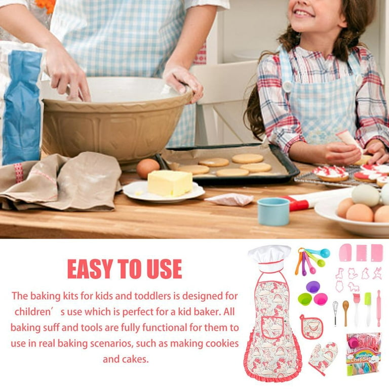 Willkey Kids Baking Set for Girls – 11Pcs Gift Set Includes Kids Apron,  Chef Hat, Oven Mitt, Real Baking Tools for The Curious Young Junior Chef 