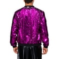 thumbnail image 3 of Shiny Sequin BomberJacket for Men's Zip Up Party Disco Metallic Varsity Jackets M Purple, 3 of 5