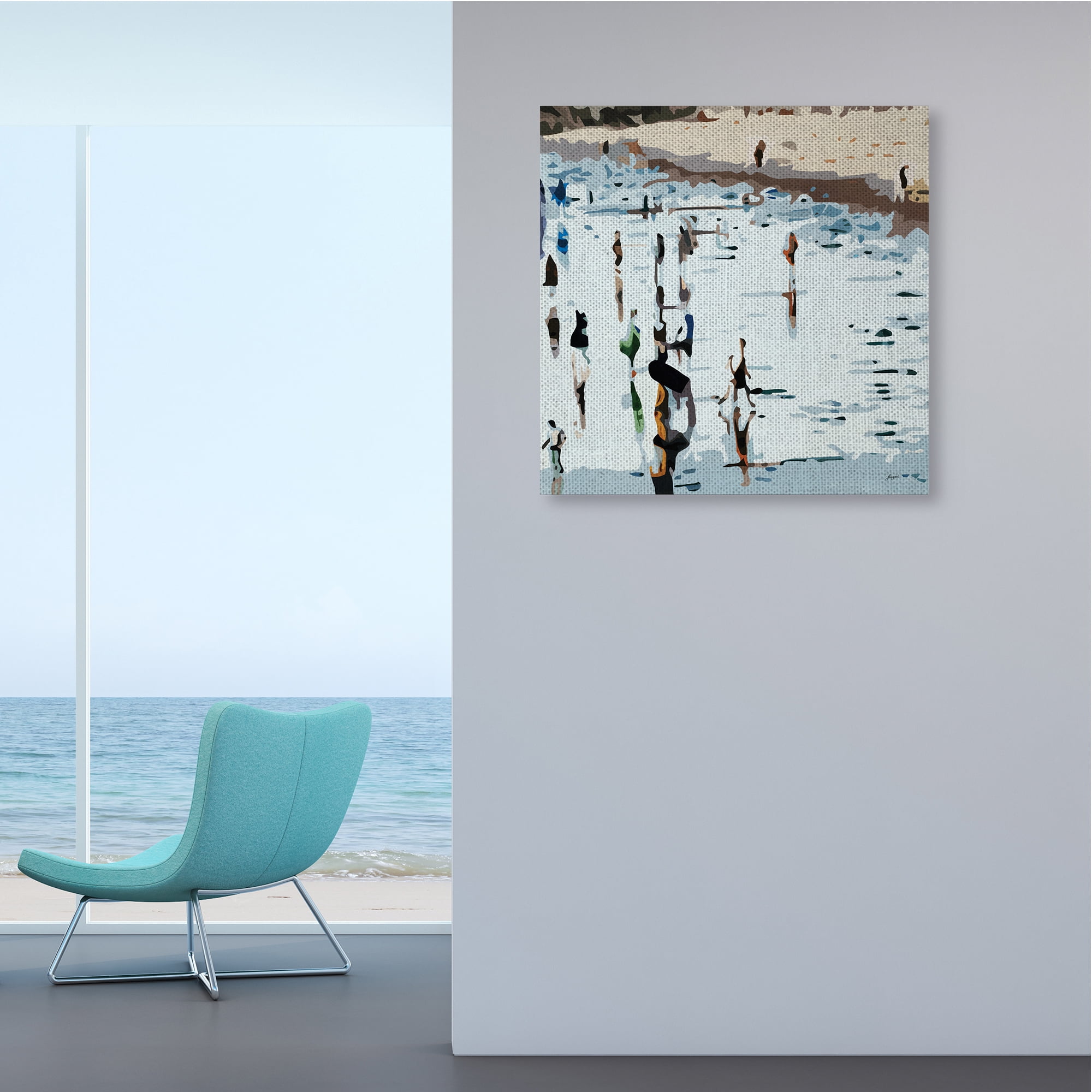 Stupell Industries People Standing on Coastline Nautical Beach Landscape Nature Painting Gallery Wrapped Canvas Art Print Wall Art, 30 x 30