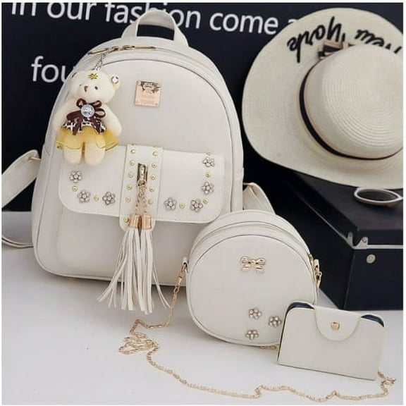 QYMHOODS 3-Piece Fashion Backpack Set for Women – Includes Backpack, Crossbody Bag, and Coin Purse