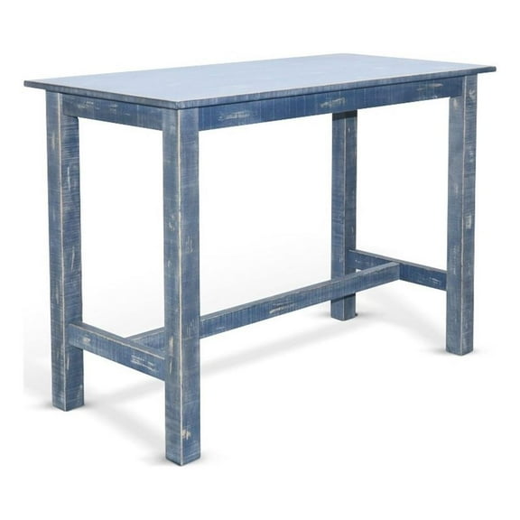 Rena Counter Height Table 48 Inch Rectangular Ocean Blue Mahogany Wood