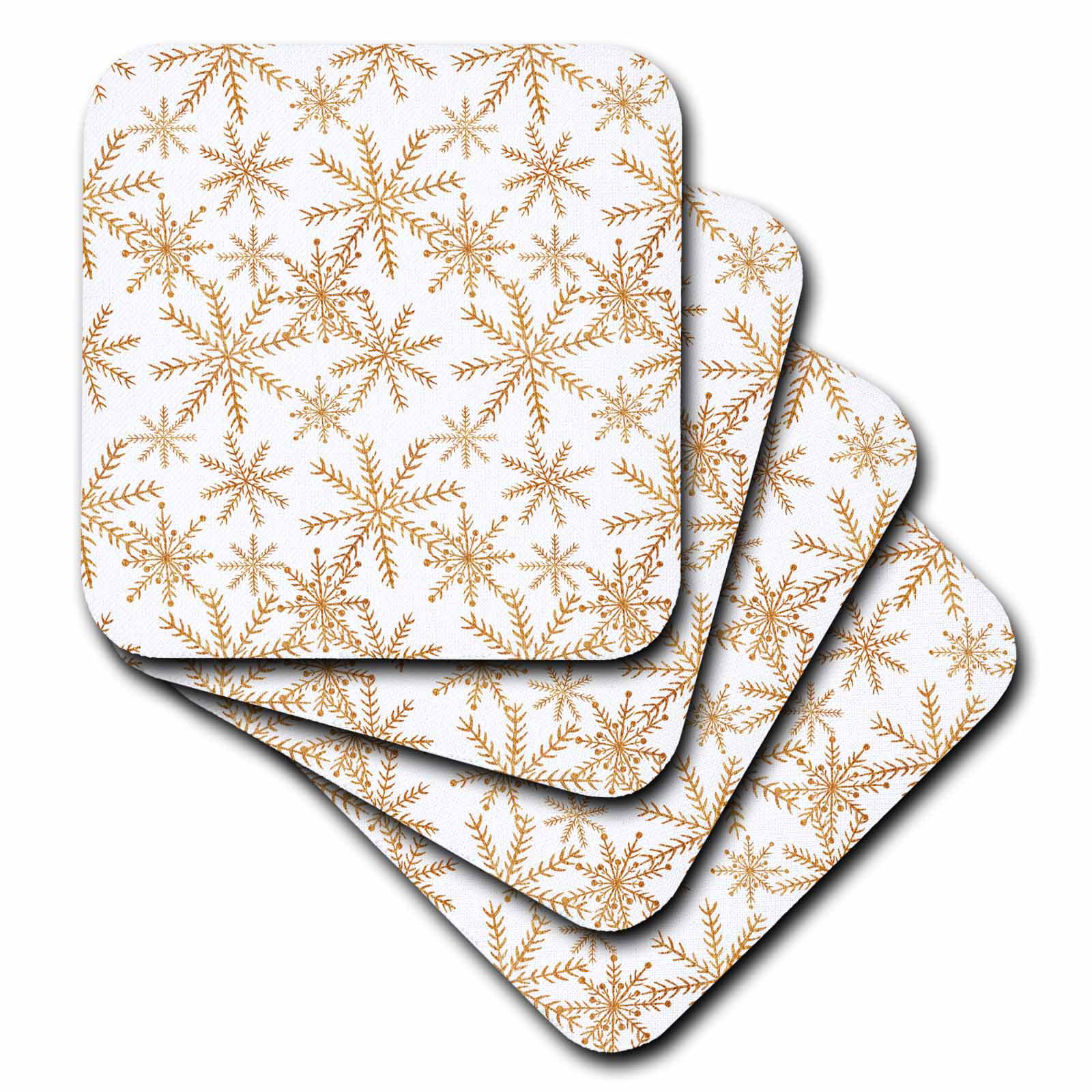 3dRose CST_8410_1 Gold on Burgundy Snowflake-Soft Coasters Set of 4 