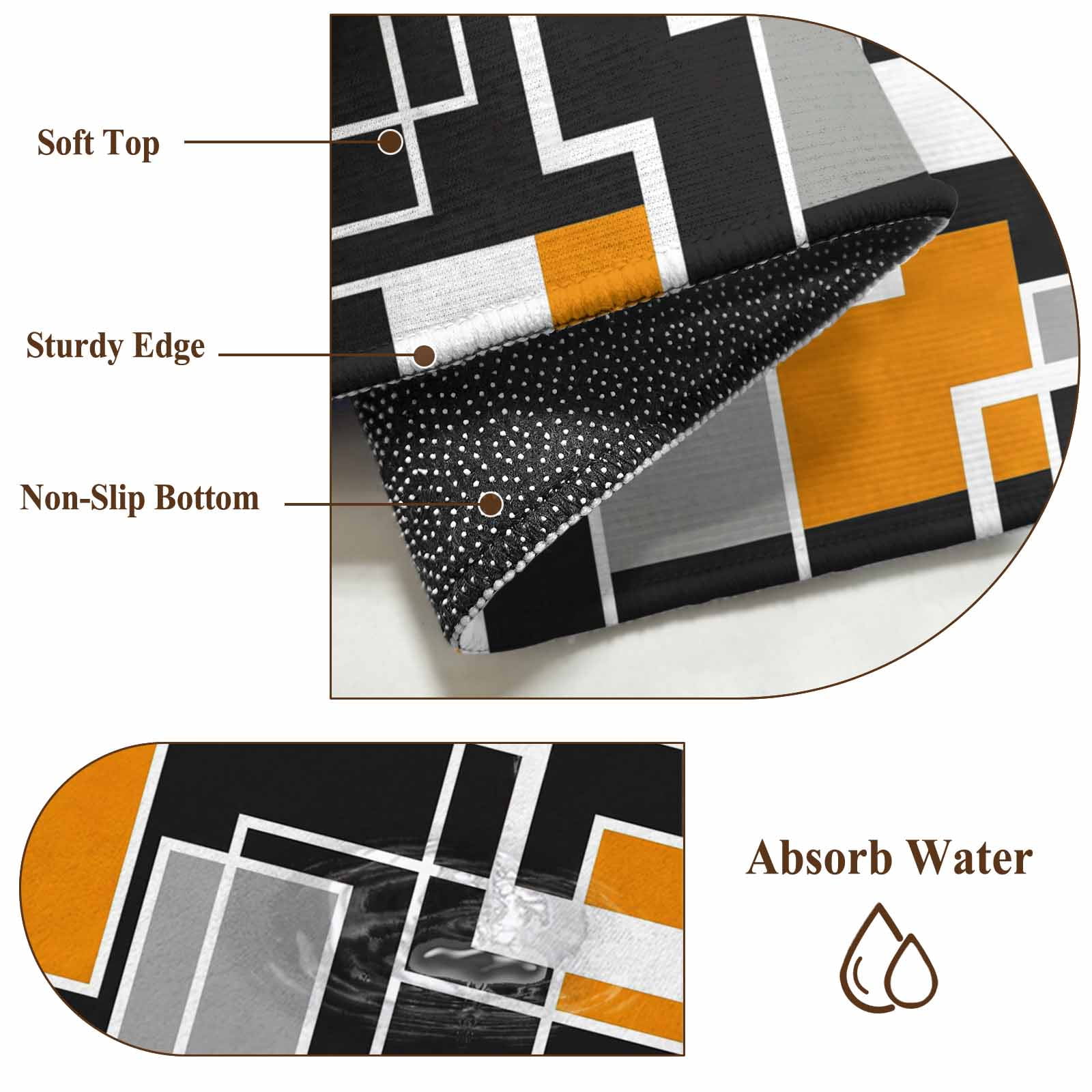 Burnt Orange Black Geometric Round Area Rug 8Ft Washable Large Circle Rugs for Living Room Dorm, Modern Color Block Abstract Non-Slip Carpet Floor Mats Indoor Outdoor Carpet Runner Home Decor