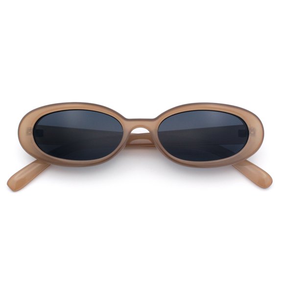 SA106 Womens Mod Thin Plastic Narrow Oval Retro Sunglasses / Beige - Black