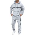 thumbnail image 5 of Men's 2 Piece Sweatsuit Hoodie Tracksuit Set Long Sleeve Pullover Outfit with Pockets Elastic Waist Drawstring Casual Athletic Jogging Gym Running Winter Workout Light Gray XL, 5 of 6