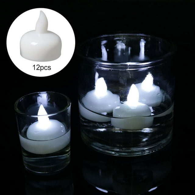 12 velas flotantes LED sin llama, a prueba de agua, batería parpadeante, velas s a granel para centro de , Navidad, piscina, spa Blanco Baoblaze Velas flotantes