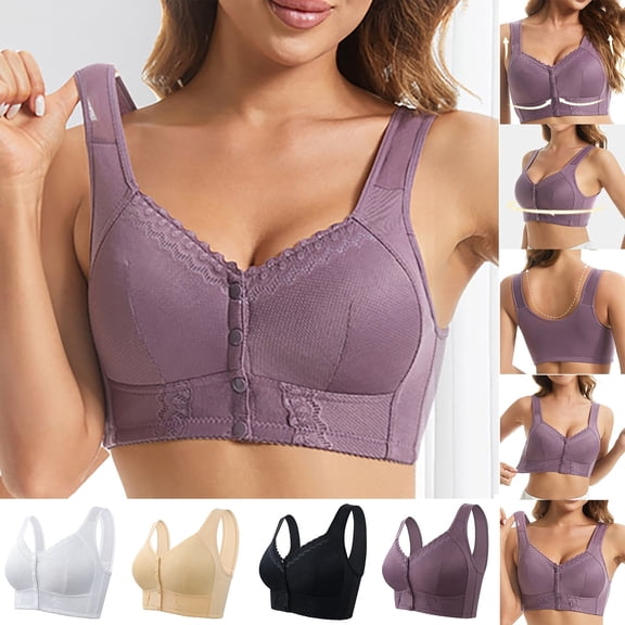 LILIYA Women's Plus Size Wireless Bra, Thin Cup 18 Hour Plus-Size Bras, Front Close, Extra Support with Flex Back