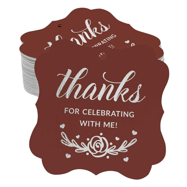 Inkdotpot Real Silver Foil Bracket Shape Paper Hang Tags Thanks For Celebrating With Me Birthday Favor Tags Pack Of 50
