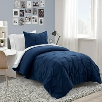 Lush Decor 100% Polyester Ravello Pintuck BIAB Soft Reversible Printed Comforter With Sheet Set Navy 5Pc Set Twin-Xl