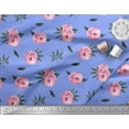 thumbnail image 2 of Soimoi Blue Cotton Jersey Fabric Leaves & Ranunculus Floral Printed Fabric 1 Yard 64 Inch Wide, 2 of 3