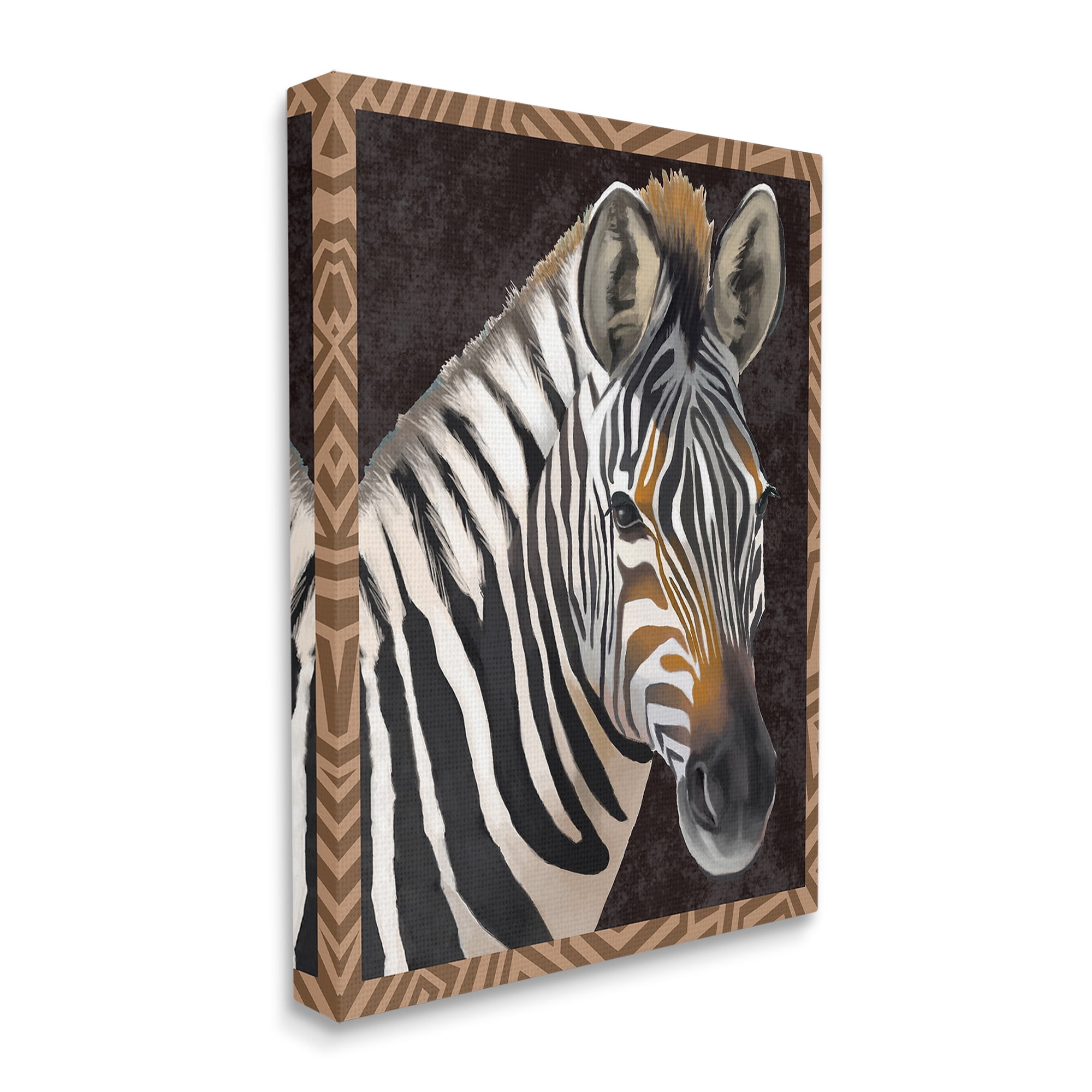 Stupell Industries Zebra with Geometric Border Animals & Insects Painting Gallery Wrapped Canvas Art Print Wall Art, 24 x 30