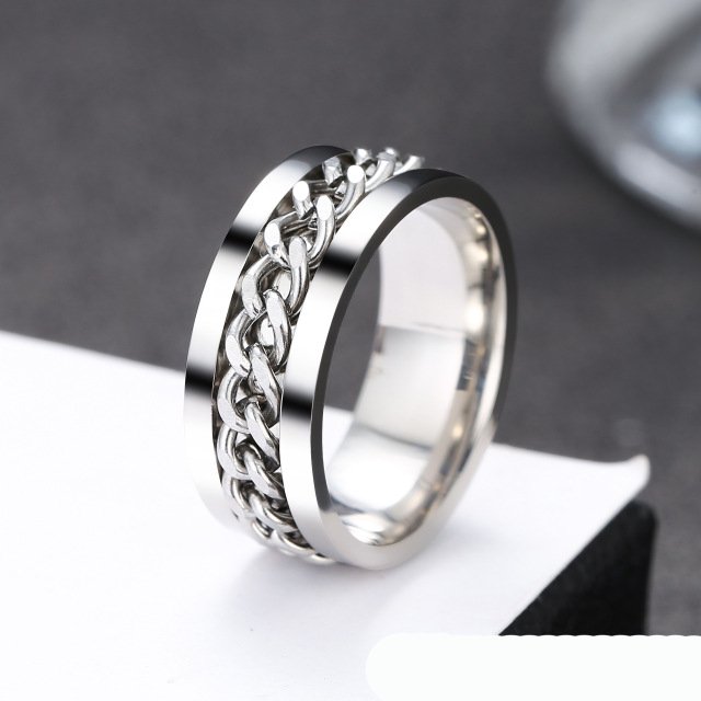 Stainless Steel Rings Cool Black Spinner Chain Ring for Men Tire Texture Rotatable Links Punk Male Anel WG00076-01 11