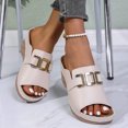 thumbnail image 2 of Summer Slides for Women Trendy Metal Chain Peep Toe Slip on Wedge Sandals Comfy Outdoor Orthopedic Shoes Casual Slippers Beige Size 9.5, 2 of 5