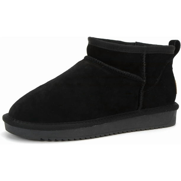 Botas de nieve de piel de ante de vaca para mujer, con forro de felpa, cálidas, minibotas antideslizantes para exteriores.