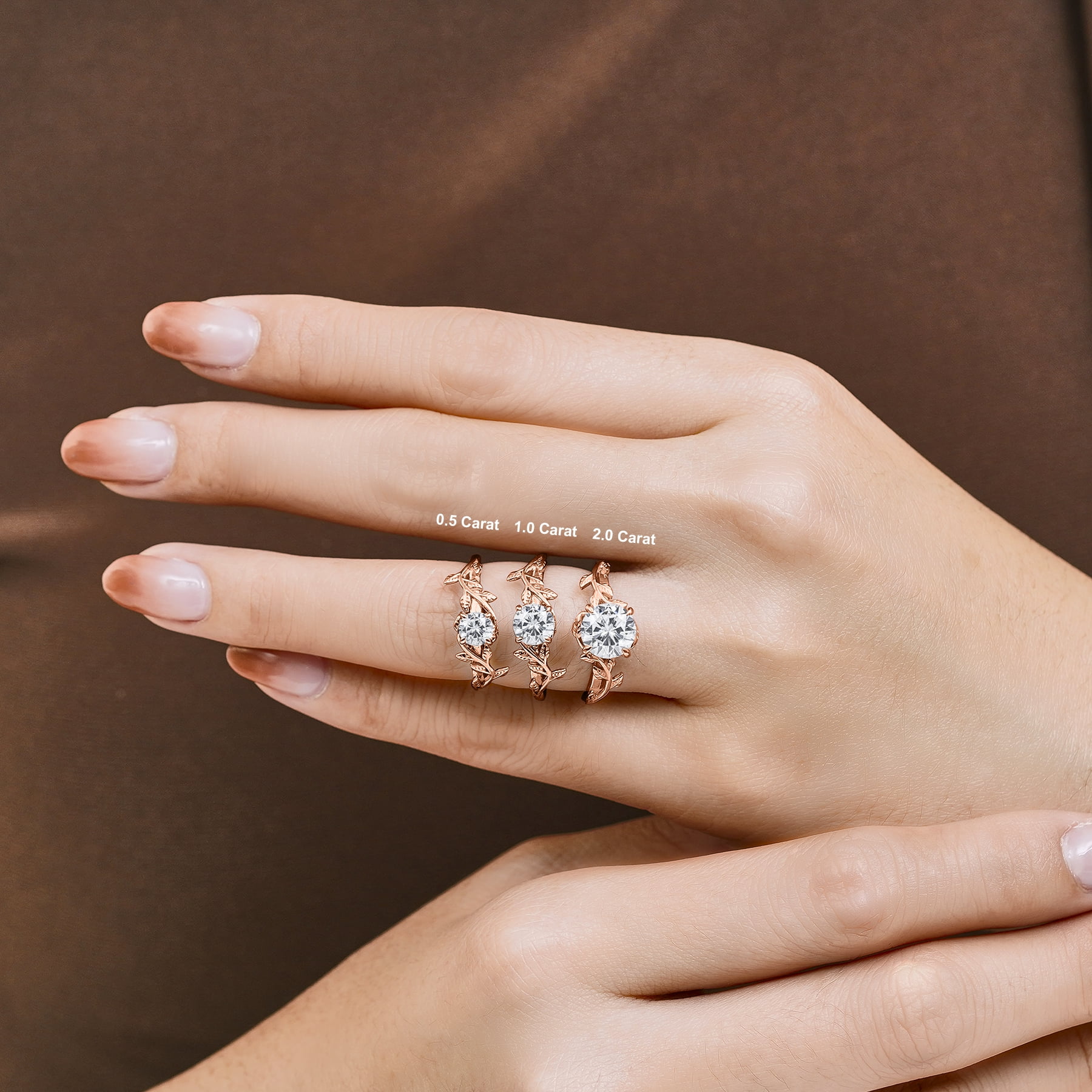JeenMata 2 Carat Round Cut Moissanite Bohemian Engagement Ring - Vintage Moissanite Promise Ring - 18K Rose Gold Plating for Women