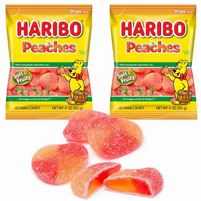 Haribo Gummi Candy Peaches 4 ounce Pack of 12