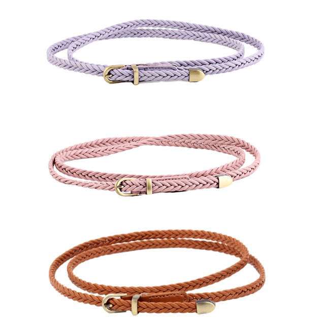 Paquete de 3 cinturones de tejido fino de PU trenzados retro para mujer, para jeans y vestidos, 3 colores