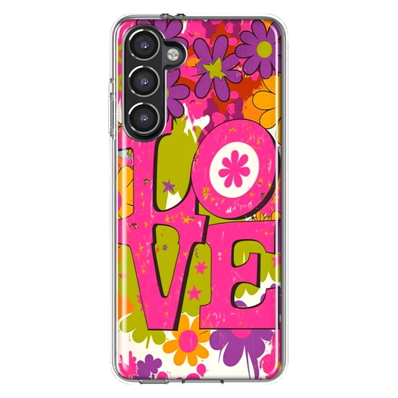 MUNDAZE Samsung Galaxy S23 Shockproof Clear Hybrid Protective Phone Case Pink Daisy Love Graffiti Painting Art Cover