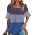 thumbnail image 2 of DeHolifer Women's Tops Suqare Neck Color Block Casual Loose Short Sleeve Blouse T-Shirts Summer Trendy Blouse Blue 2XL, 2 of 6