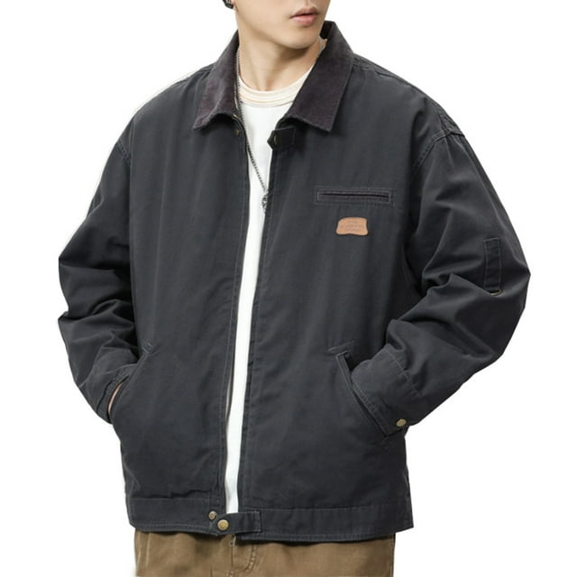 Birdeem Veste de Travail Rétro pour Hommes, Ouverture et Fermeture Éclair, Manches Longues, Col Rabattu