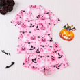 thumbnail image 3 of Halloween Pajamas Women 2026, Cute Satin Ghost Pumpkin Print Short Sleeve Button Top and Shorts Matching Sleepwear Pajamas, 3 of 5