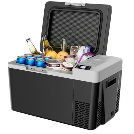 simzlife 12 volt car refrigerator 26qt portable fridge with 12/24v dc & 110-240v ac 7?~50? freezer fridge cooler for rv camping travel truck outdoor home black