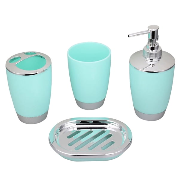 Toystoory Juego de accesorios de baño de 4 uds, soporte de plástico PP para cepillos de dientes, jabón, taza para traje de baño, soporte para Juegos de accesorios de baño azul claro