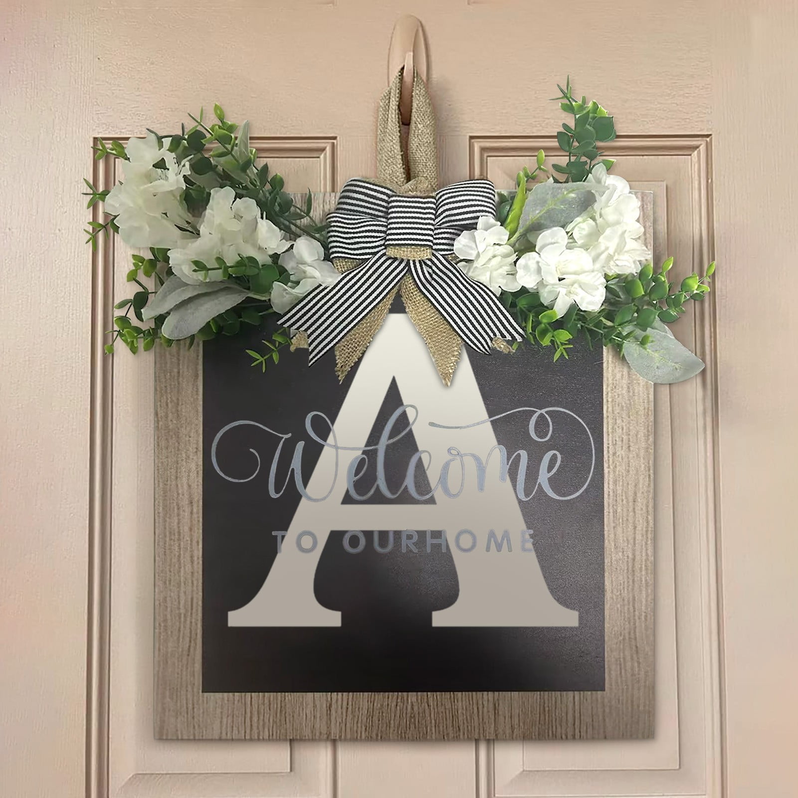 Personalized Family Last Name Sign Initial Split Letter Wreath Wedding ...