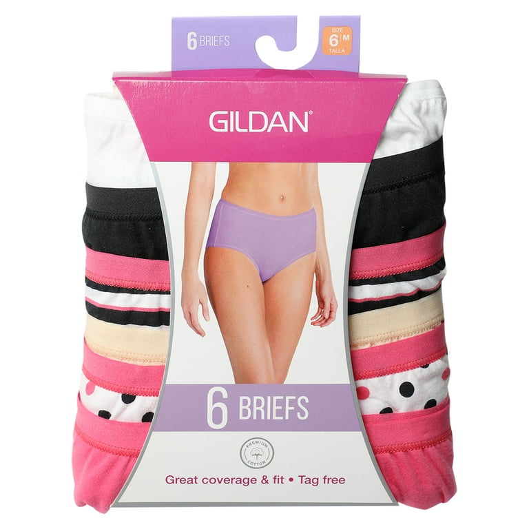 Gildan Women's Cotton Tag Free Brief Underwear, 6-Pack 