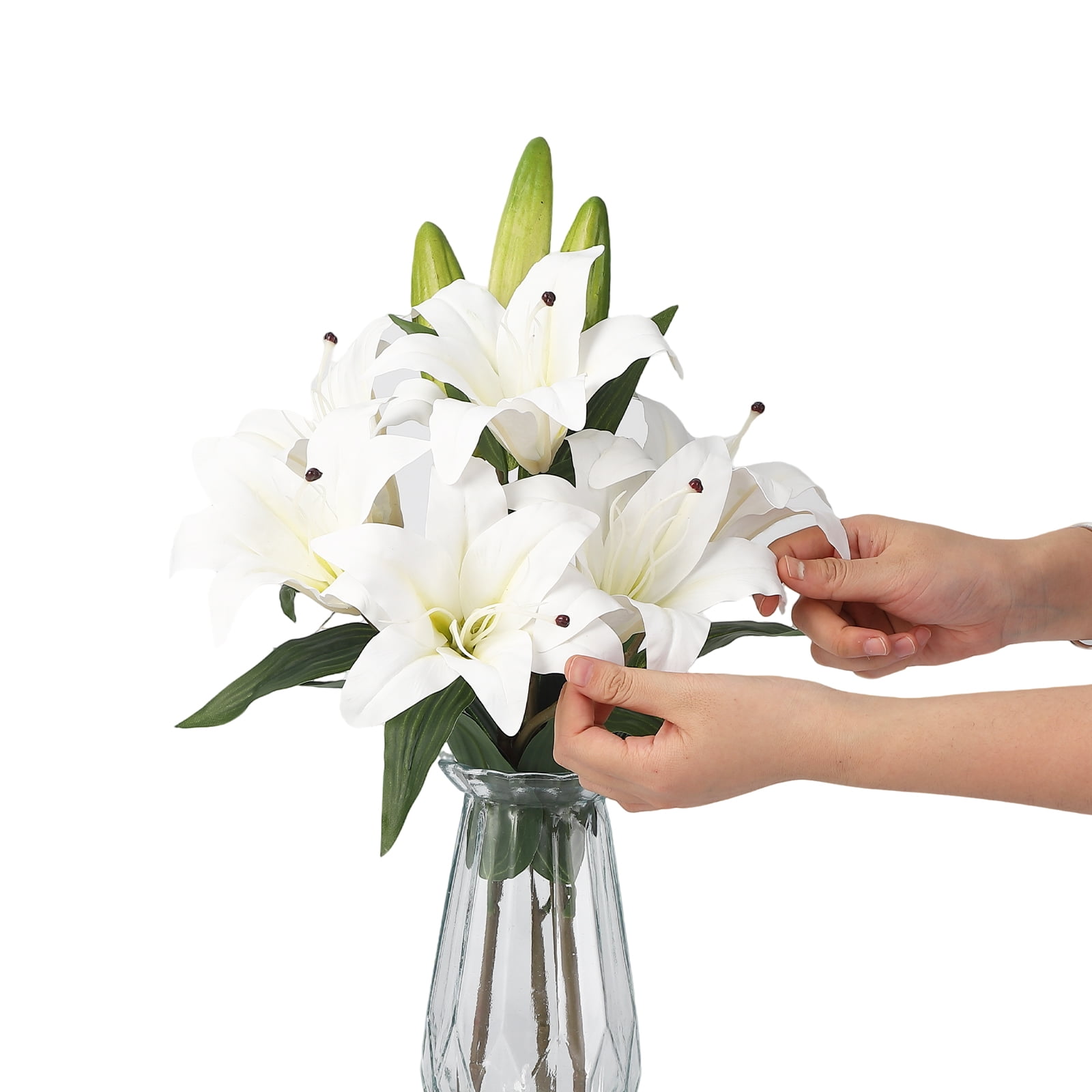 6 Pcs Artificial Tiger Lily Real Touch Easter Lily Fake Spring Flowers with Vase, for Indoor Outdoor Home Decor, Wedding Centerpieces, Cemetery Memorial Flowers