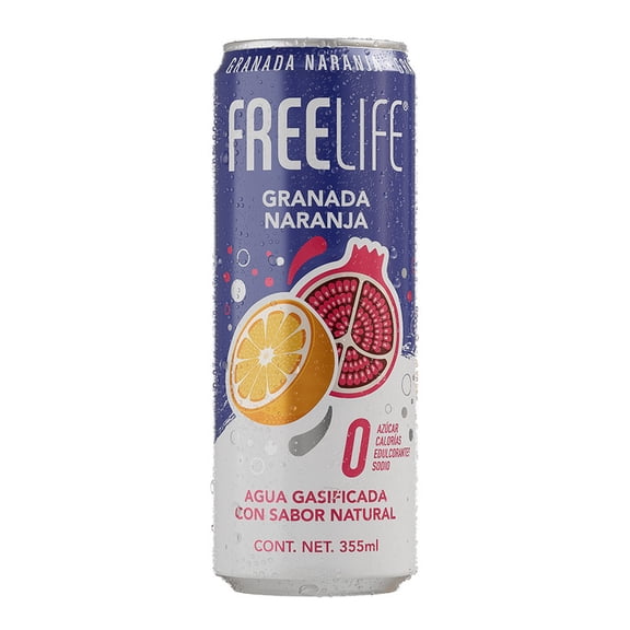 Agua gasificada Freelife granada naranja 355 ml