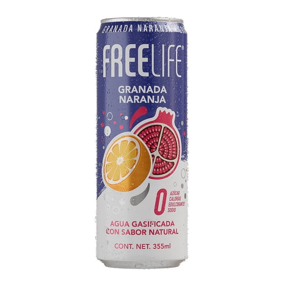 Agua gasificada Freelife granada naranja 355 ml