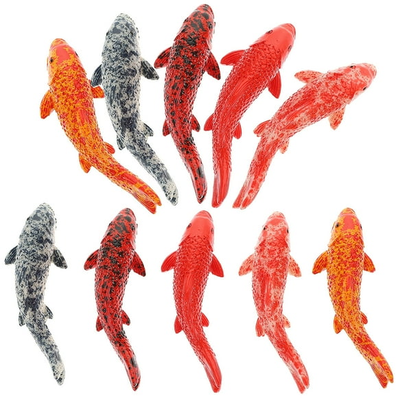 Shisuyan 10pcs Realistic Miniature Koi Fish Figurine, Aquarium Fake Goldfish Figurines Small Resin Red Goldfish Mini Fish Figurines DIY Crafts Garden Accessories