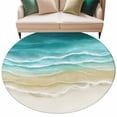 thumbnail image 2 of Turquoise Gradient Beach Round Living Room Rugs 8 ft, Abstracts Seaside Ocean Wave Coastal Washable Large Area Rug with Non-Slip Sturdy Edge Binding Round Carpet for Dining Room Kitchen Office, 2 of 9