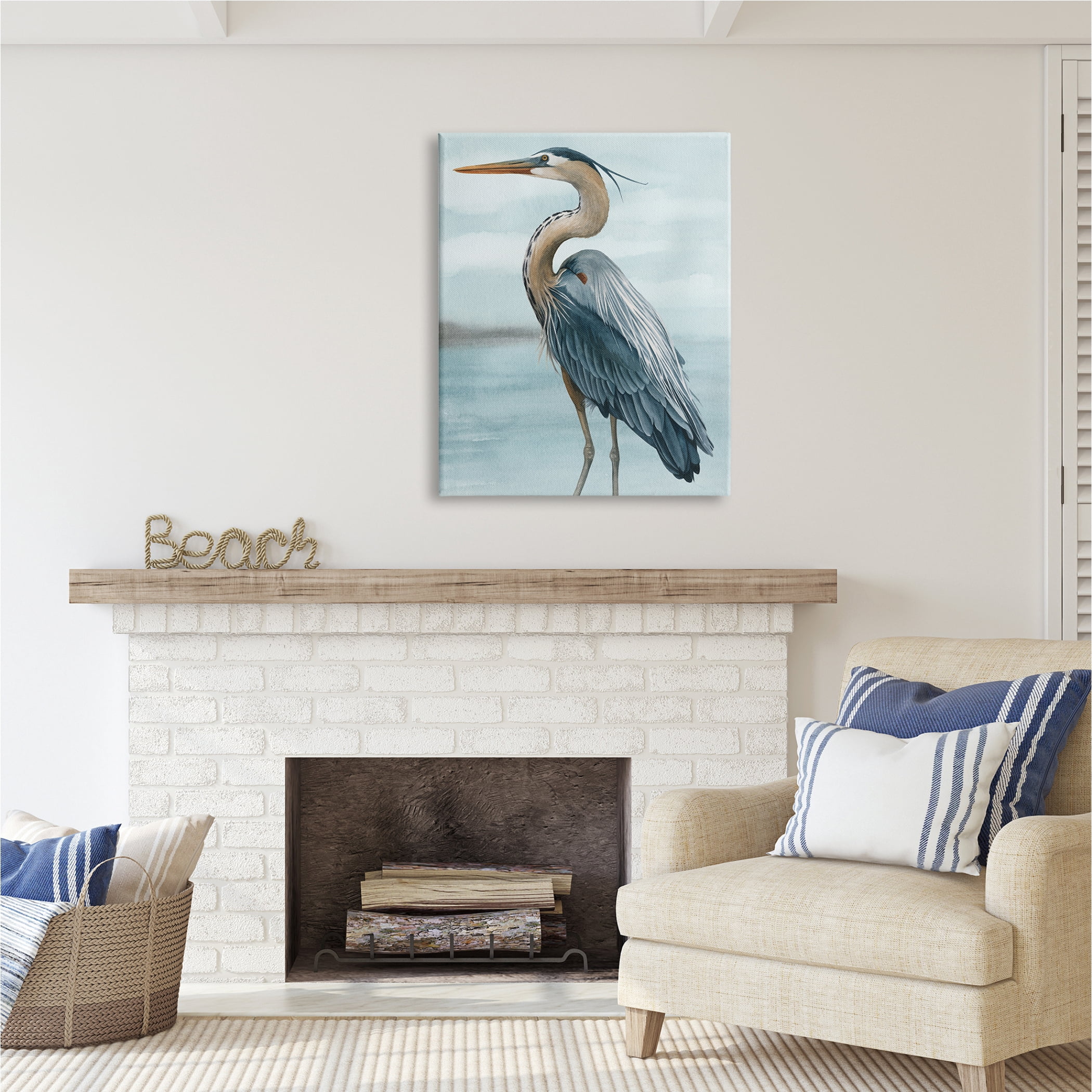 Stupell Industries Heron Bird on Beach Animals & Insects Painting Gallery Wrapped Canvas Print Wall Art, 30 x 40