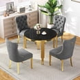 thumbnail image 2 of 5-Piece Round Dining Table Set, Modern Glass Table Irregular Table Legs, and 4 Velvet Tufted Chairs for Kitchens, Living Rooms, Small Spaces, 2 of 8