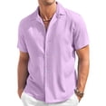 thumbnail image 2 of Cotton Linen Shirt Men Summer Short Sleeve Male T-shirts Breathable Tops Tee White Clothing Casual Fashion Shirts For Men Casual Thin Tops with Solid Color Buttons, 2 of 4