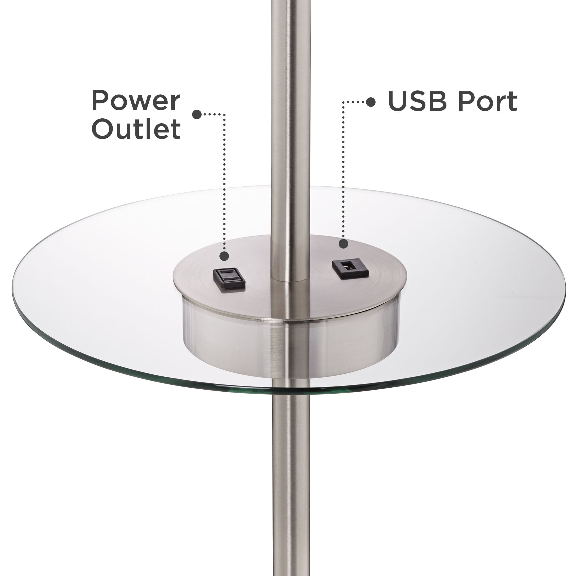 360 Lighting Caper Modern Floor Lamp with Tray Table 60 1/2" Tall Brushed Nickel USB and AC Power Outlet Off White Fabric Drum Shade for Living Room