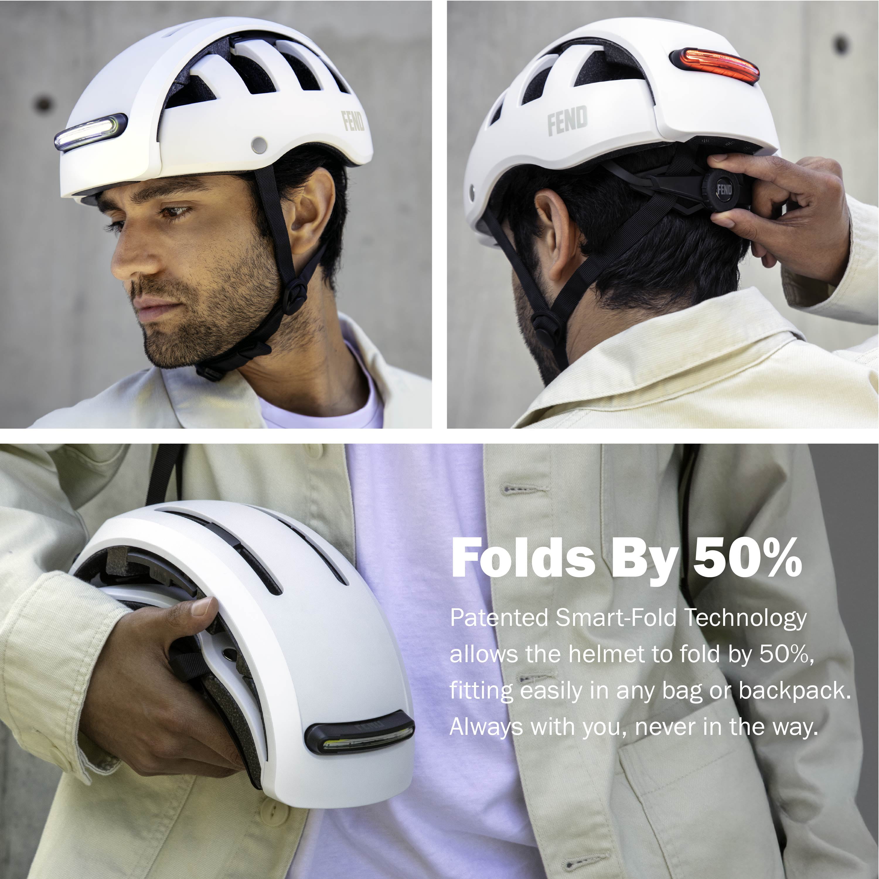 FEND Super Helmet With Ultra-Bright Lights - Adult Mens and Womens Bike Helmet - Collapsible by 50% of Original Size - Safety Certified for Bicycle Road Bike Scooter Cycling Commuter Helmet&nbsp;