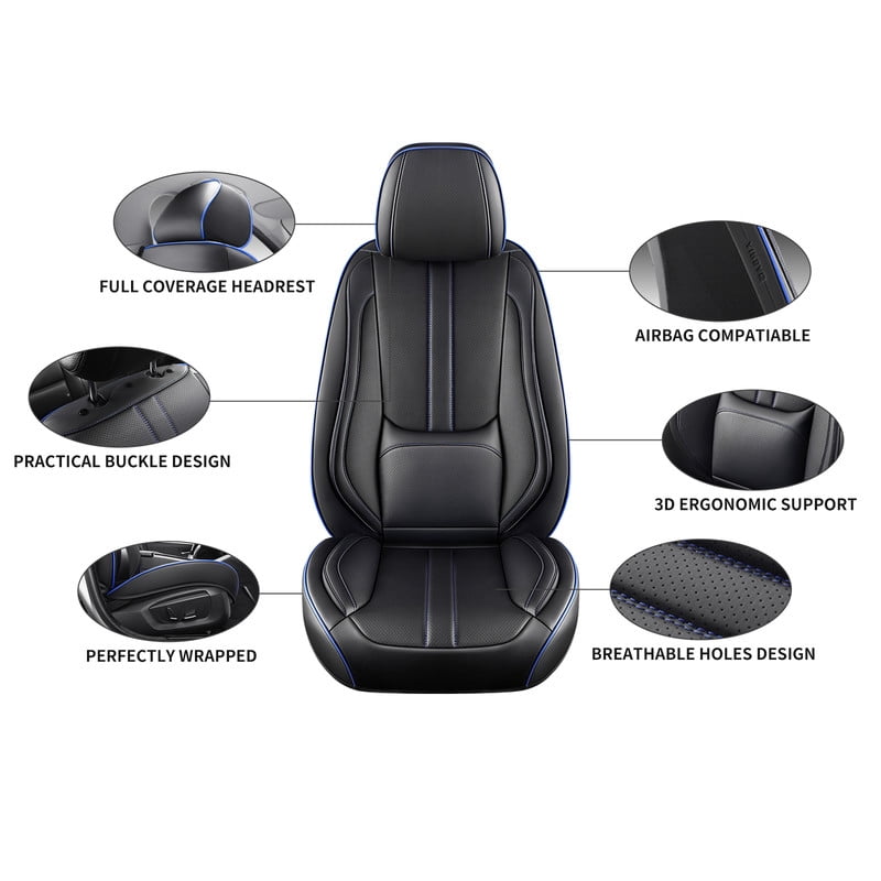 Car Seat Covers Full Set For Hyundai Elantra 2002-2024 2025, Breathable Waterproof Nappa Leather Auto Seat Protectors with Lumbar Support, Luxury Automotive Interior Accessories
