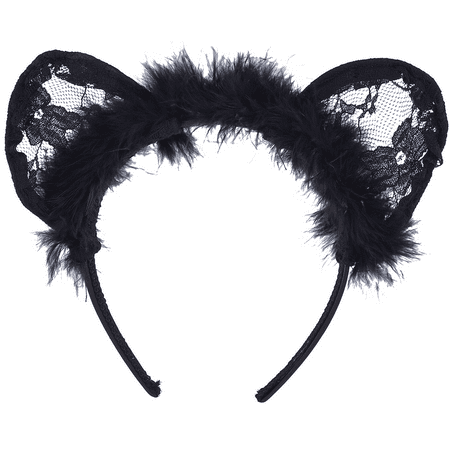 Lux Accessories Black Halloween Costume Masquerade Furry Lace Cat Ear Headband