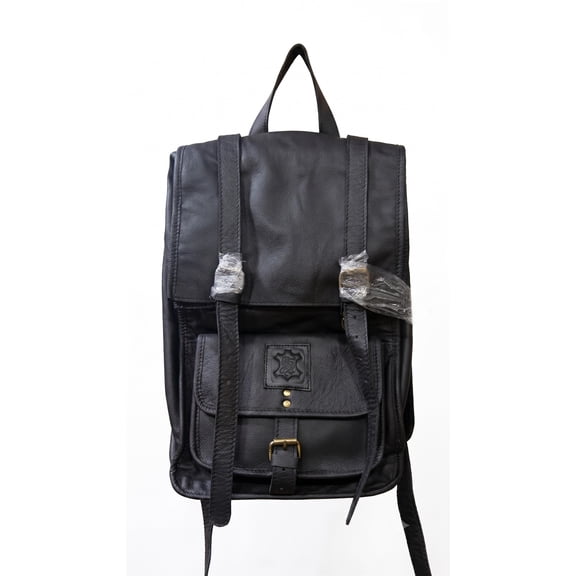 Genuine Leather Laptop Backpack | Vintage Leather Travel Backpack with Adjustable Shoulder Straps, Buckle Closure & Multiple Pockets | Unisex Work, Office & Daily Carry Bag | Black