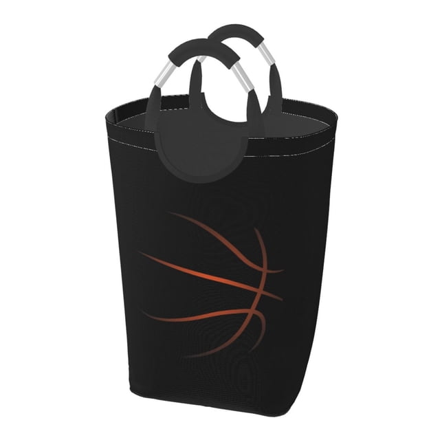 DouZhe 50L Rectangular Laundry Basket, Basketball Ball Silhouette Prints Waterproof Foldable Laundry Hamper with Aluminum Handles
