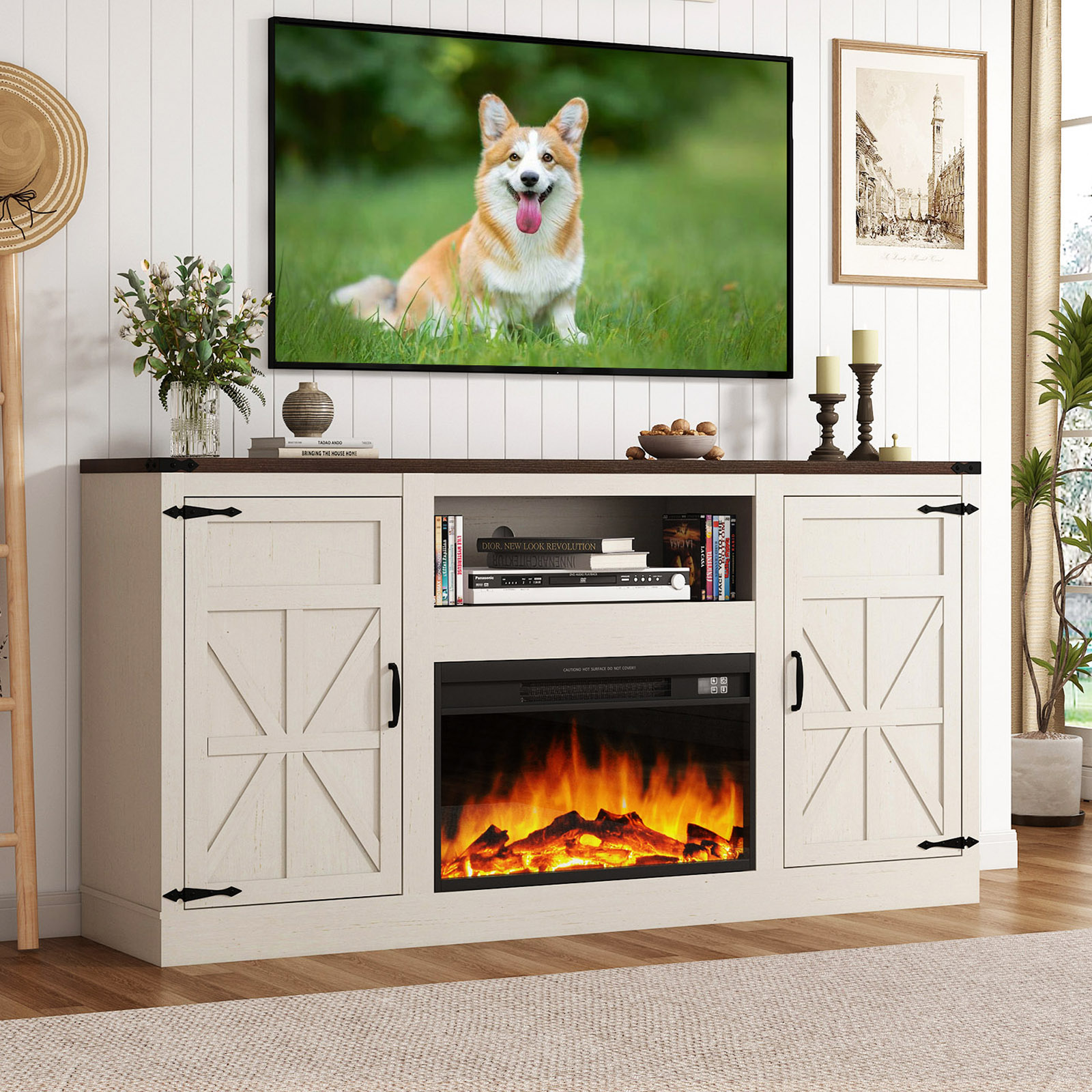 Chvans Farmhouse TV Stand with 26" Electric Fireplace photo 5
