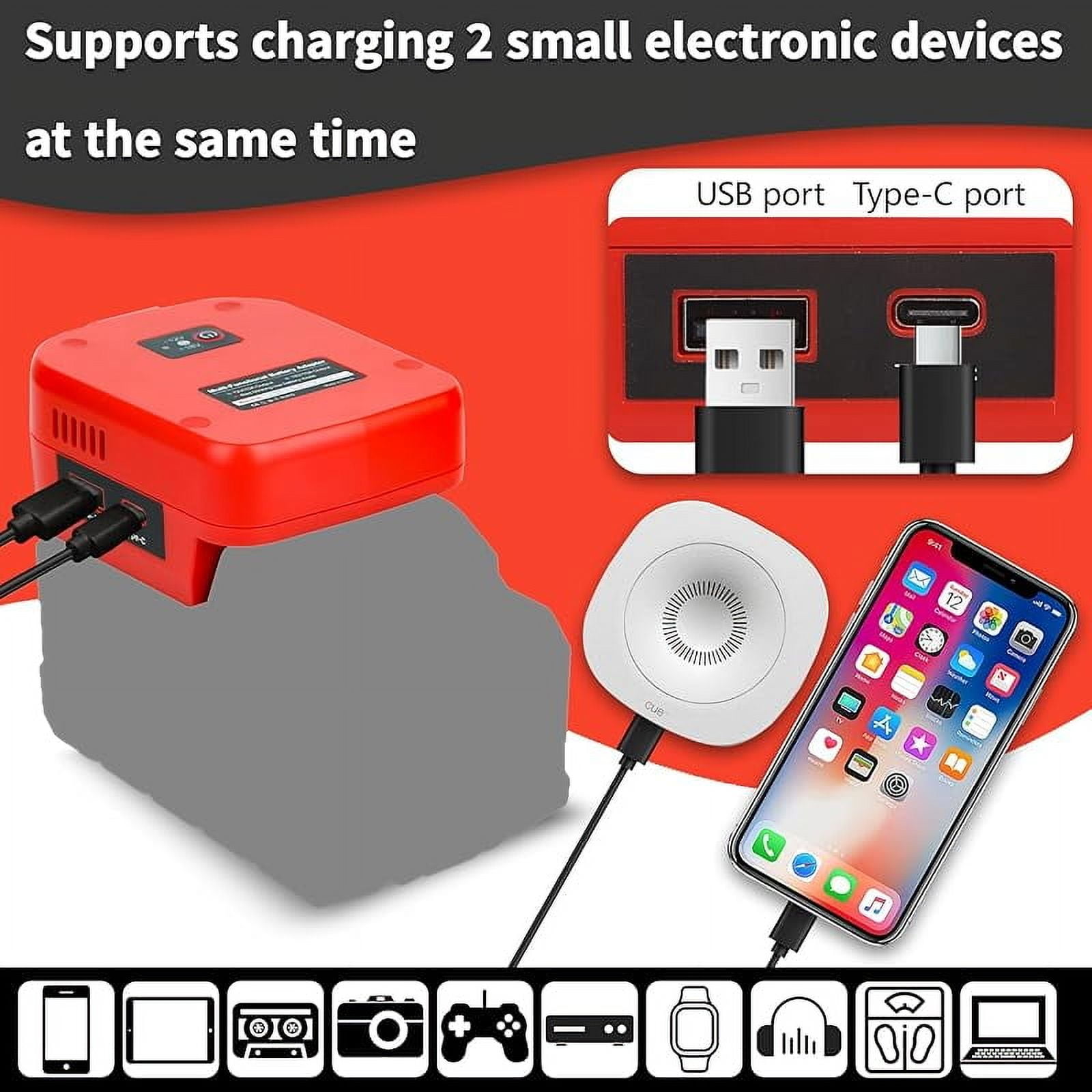Power Wheels Battery Adapter Compatible with Milwaukee 18V Battery, 18V to 12V Step Down Power Converter with USB & Type C, XT60 Ports for RC Cars, DIY Projects, Car Appliance (1 Pack)