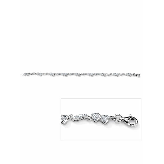 PalmBeach Jewelry 1/7 TCW Round Diamond Accented Heart and Wings Ankle Bracelet in Platinum-Plated Sterling Silver 9"