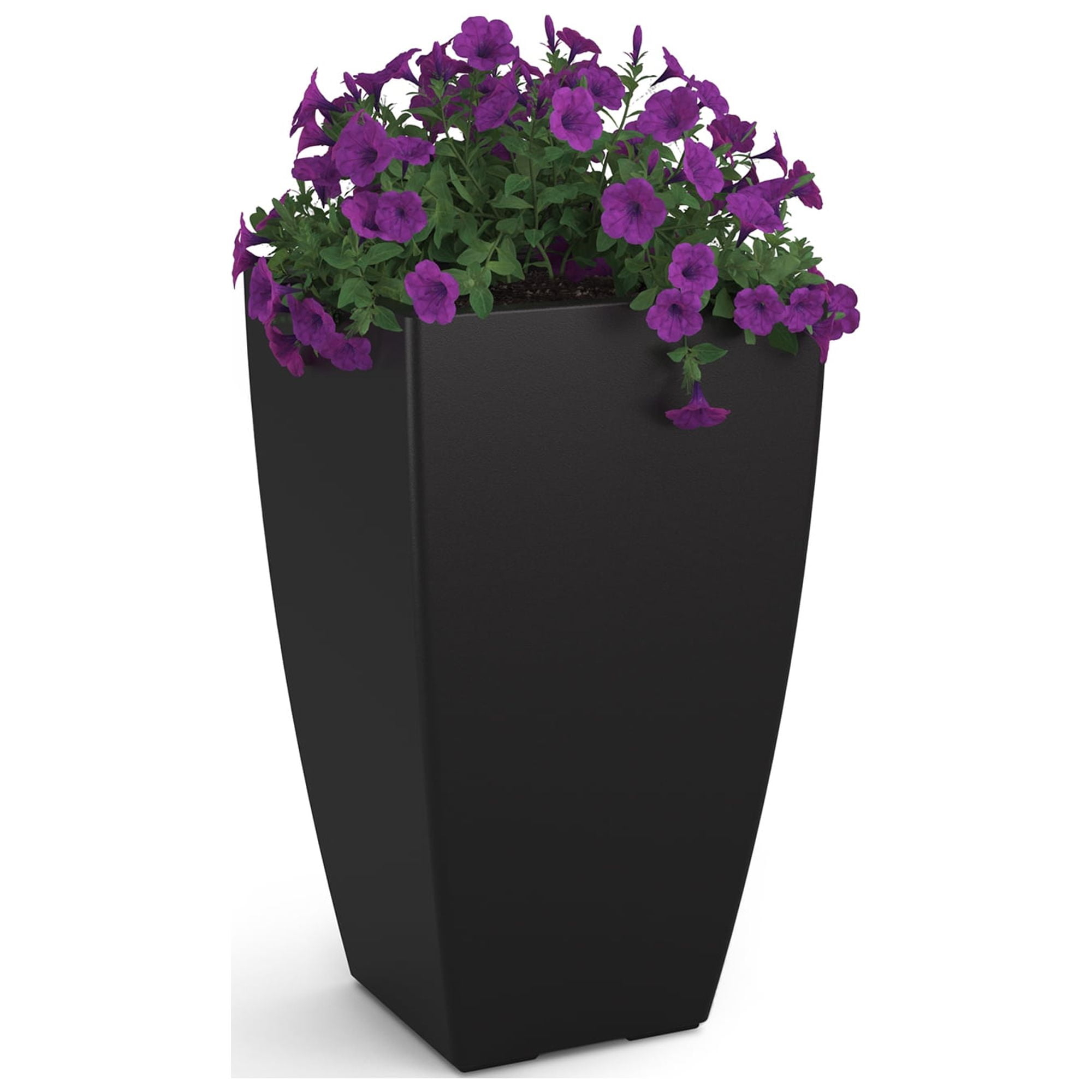 Mayne Kobi 15" x 15" x 26" Square Tall Black Self-Watering Plastic Planter